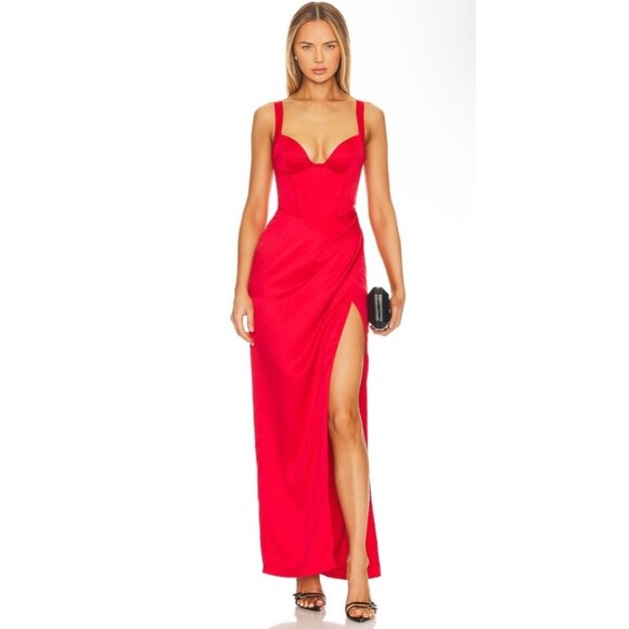 NBD Dresses & Skirts - NBD Elodie Red Satin Corset Cocktail Maxi Dress Size XL Revolve Party Event